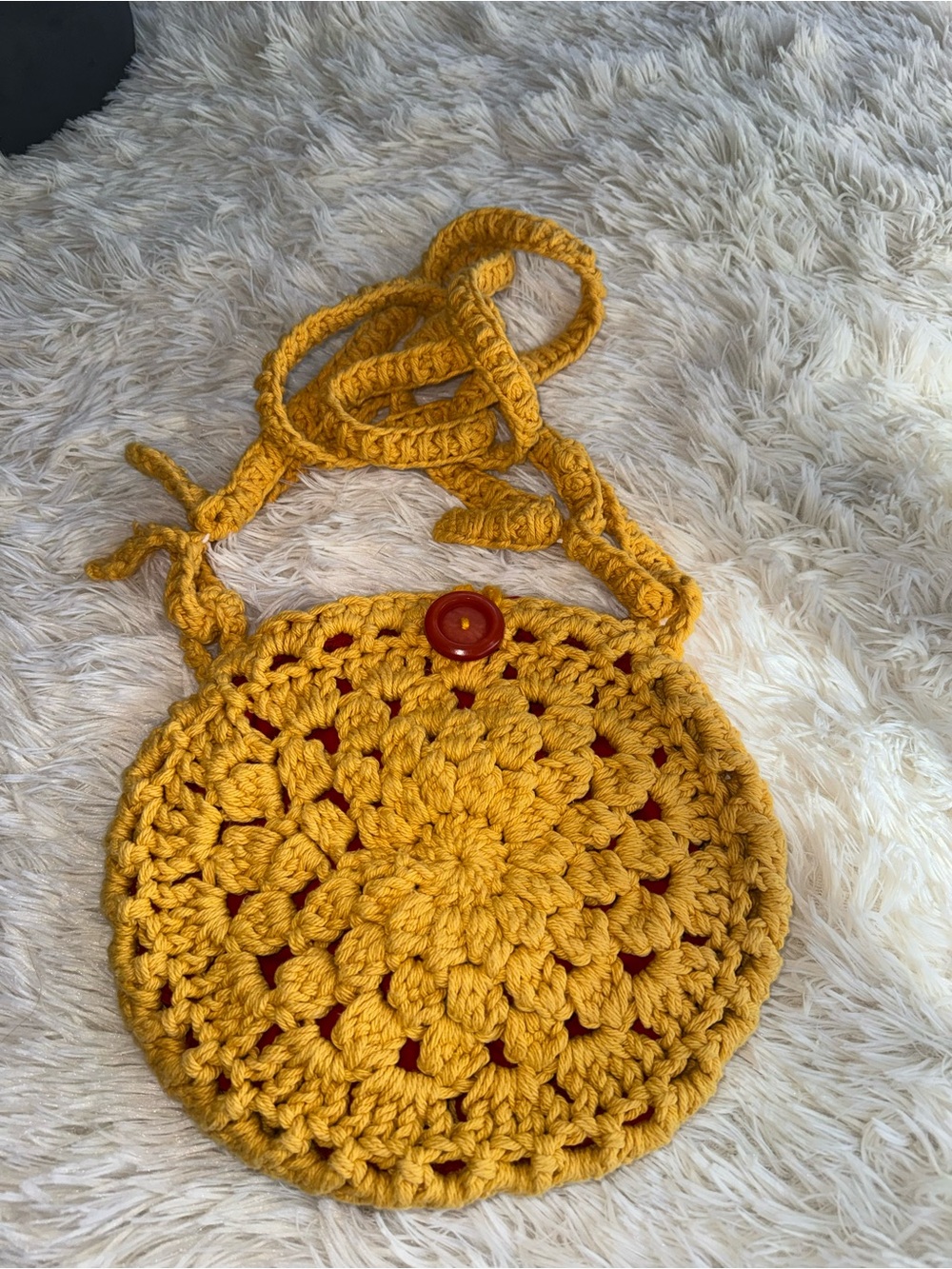 VTG Handmade Yellow Crochet Round Crossbody Bag - Picture 1 of 6